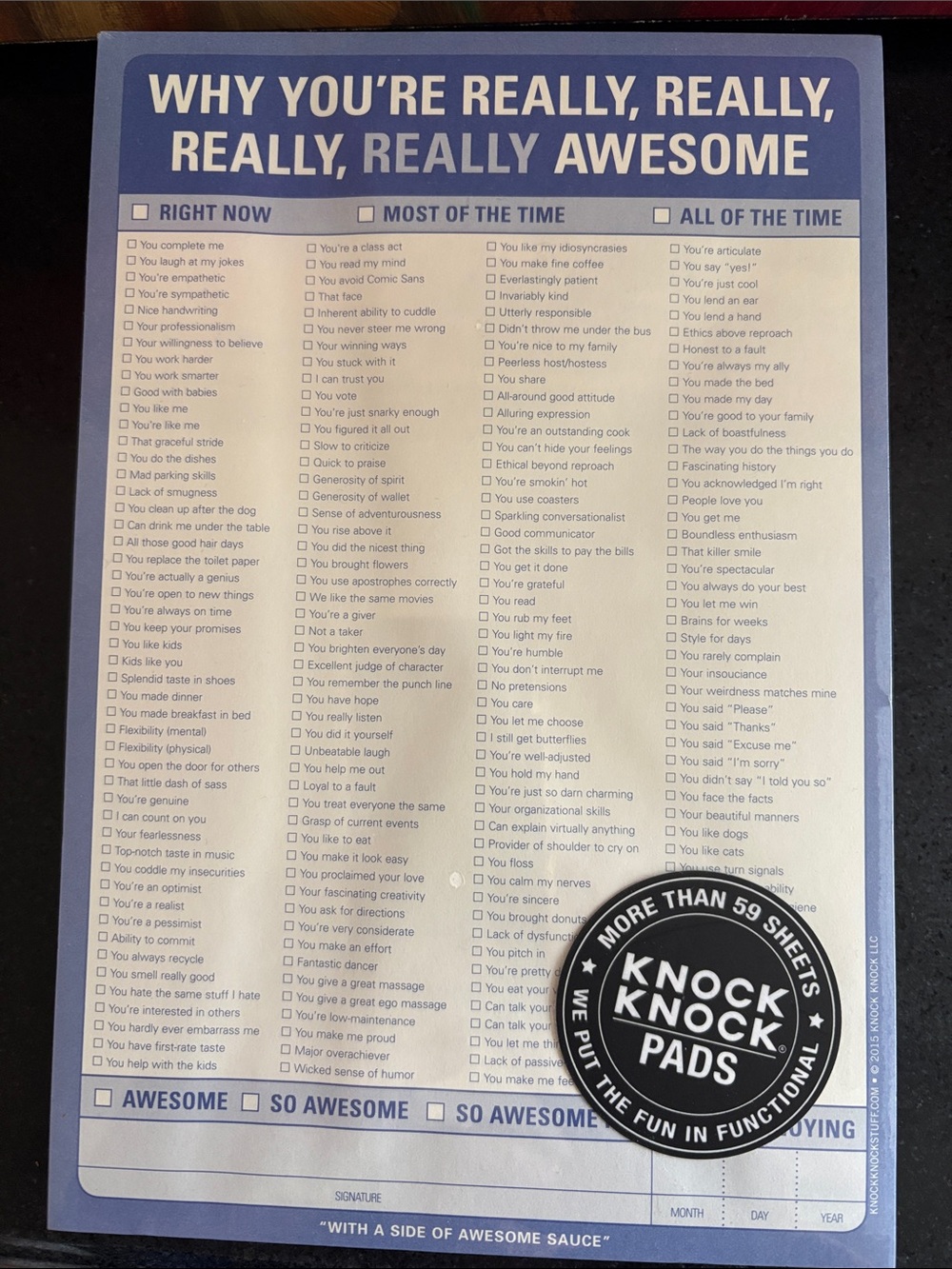 NWT 2 pack of 59+ sheets Knock Knock “Really, Really Awesome" Checklist Notepad
